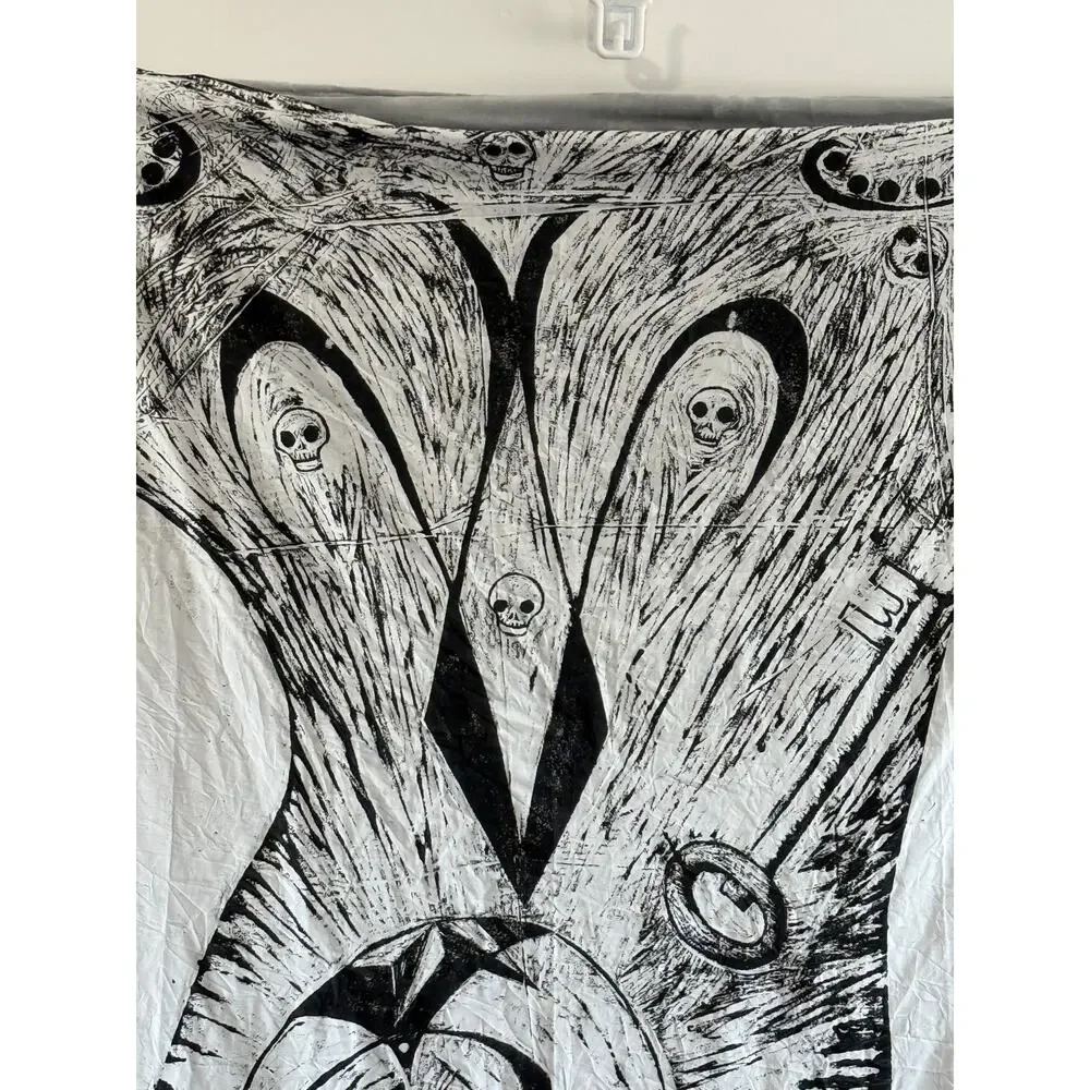 HANDMADE Gothic Skull Wall Tapestry Hand Painted Macabre Halloween Decor 92x64in